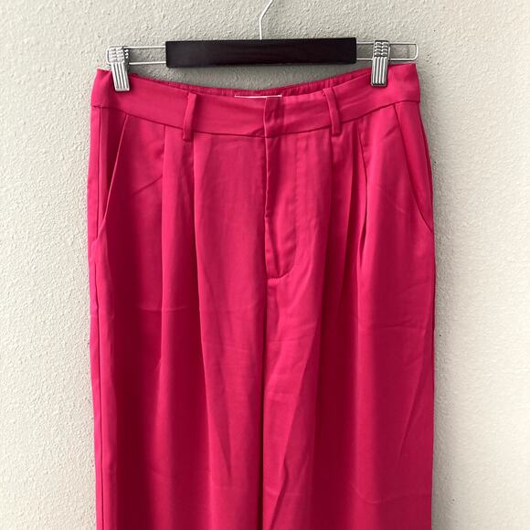 Olia Pleated Wide Leg Satin Trousers - Pink Fuchsia - Medium - Picture 2 of 7